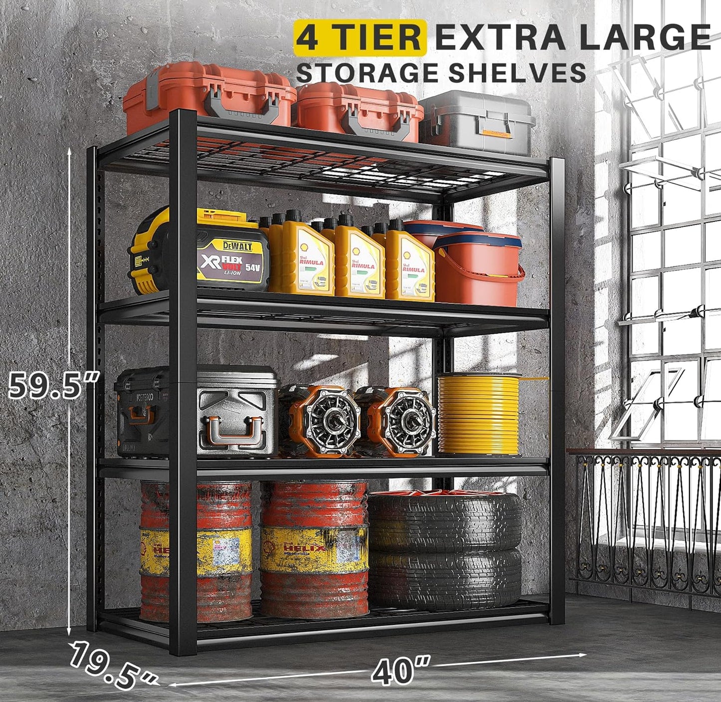 REIBII 40" W Garage Shelving 2240 LBS Storage Shelves Adjustable Metal Shelving Heavy Duty 4 Tier Metal Shelves for Storage Pantry Basement Warehouse 40" W × 19.5" D × 59.5" H, 2 Pack