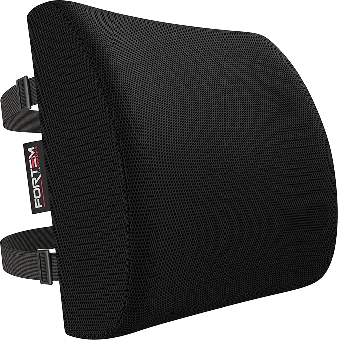 FORTEM Lumbar Support Pillow for Office Chair, Lumbar Support Pillow for Car, Back Rest for Gaming, Memory Foam Pillow, Desk Chair Cushion, Breathable & Washable Cover, Adjustable Straps