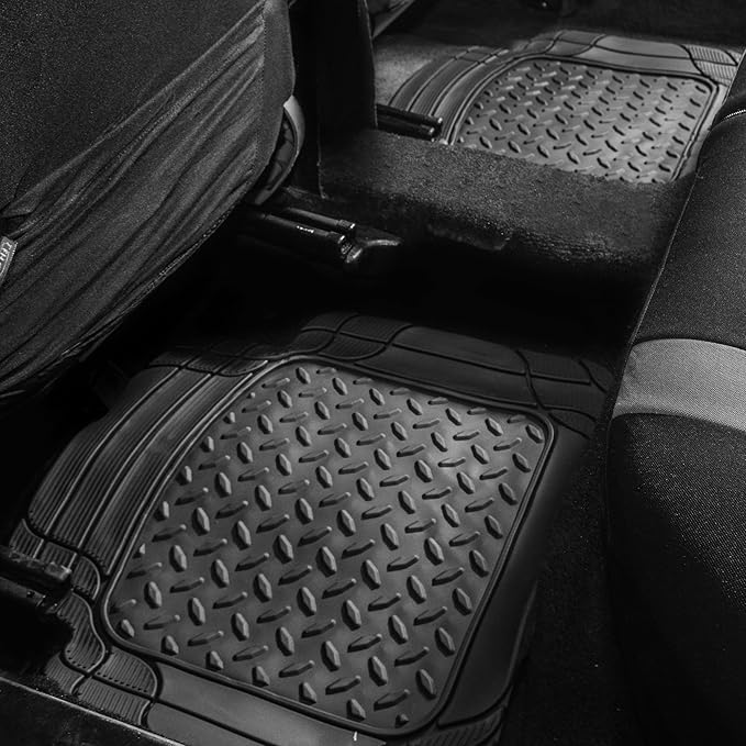 FH Group Automotive Floor Mats Universal Fit Trimmable Climaproof for All Weather Heavy Duty Rubber fits Most Cars, SUVs, and Trucks, with Footprint Design, Full Set Solid Black