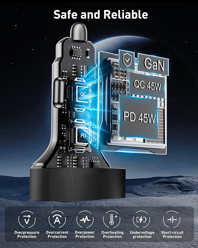 USB C Car Charger, 90W 4-Port Super Fast Charging Car Charger Adapter Dual USB-C & USB-A Cigarette Lighter with 240W Type C to C Cable Cord for Samsung Galaxy S25/S24/S23/S22/S21 Ultra, Android Phone