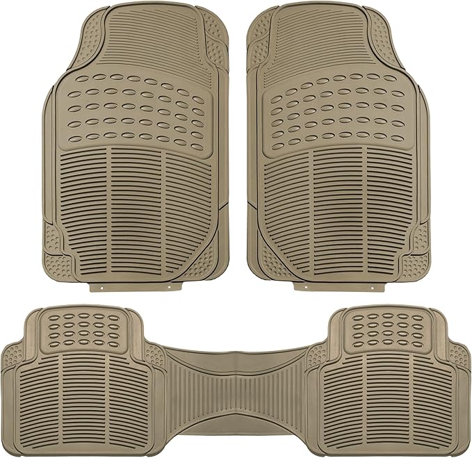FH Group F11306 Trimmable Vinyl Floor Mats (Tan) Full Set - Universal Fit for Cars Trucks and SUVs