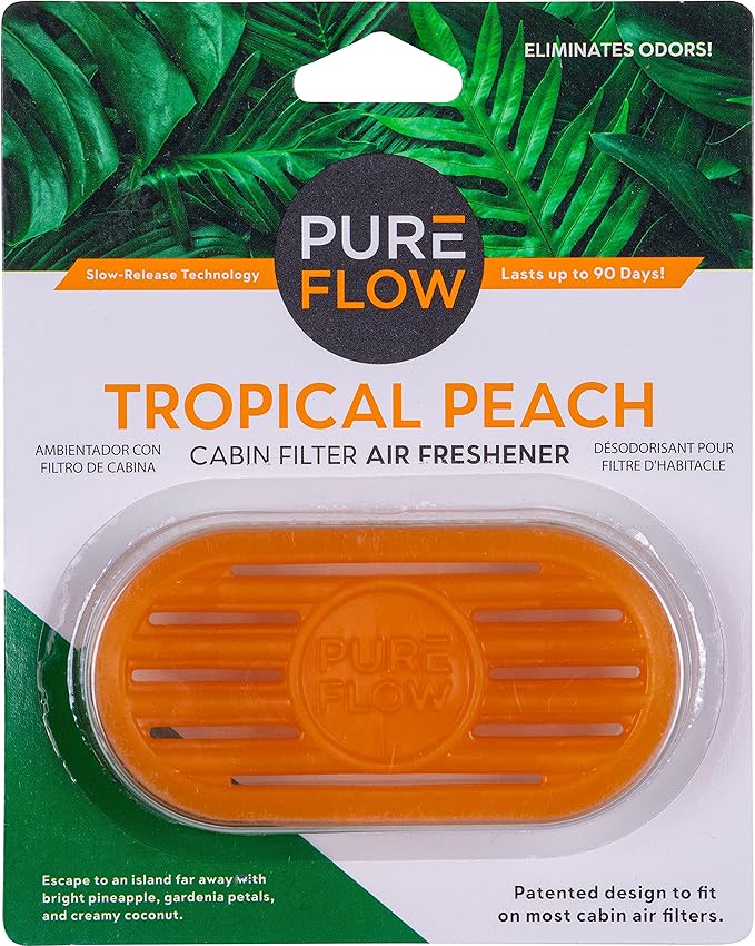 PUREFLOW Cabin Filter Air Freshener with Odor Eliminator – Fits on Most Car, Truck, and SUV Cabin Air Filters - Tropical Peach (1 Pack)