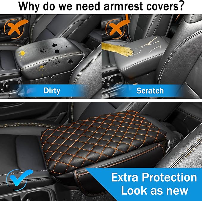 Center Console Cover for Jeep Wrangler JL 2018-2026 & Gladiator JT 2020-2026 1.2in Thickness Armrest Cover Leather Arm Rest Lid Protector Cushion Pad with Stroage Pockets Interior Accessories (Orange)