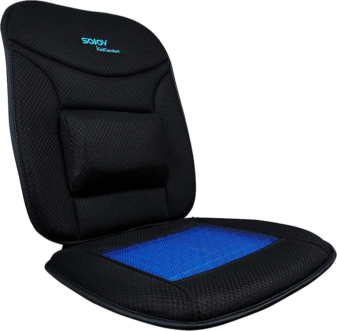 Sojoy Truck Seat Cushion with Firm Lumbar Support,Gel Seat Pad with Upper Lower Back Support Pillow for Office,Car,Truck, Pain Relief Coccyx Seat Cushion