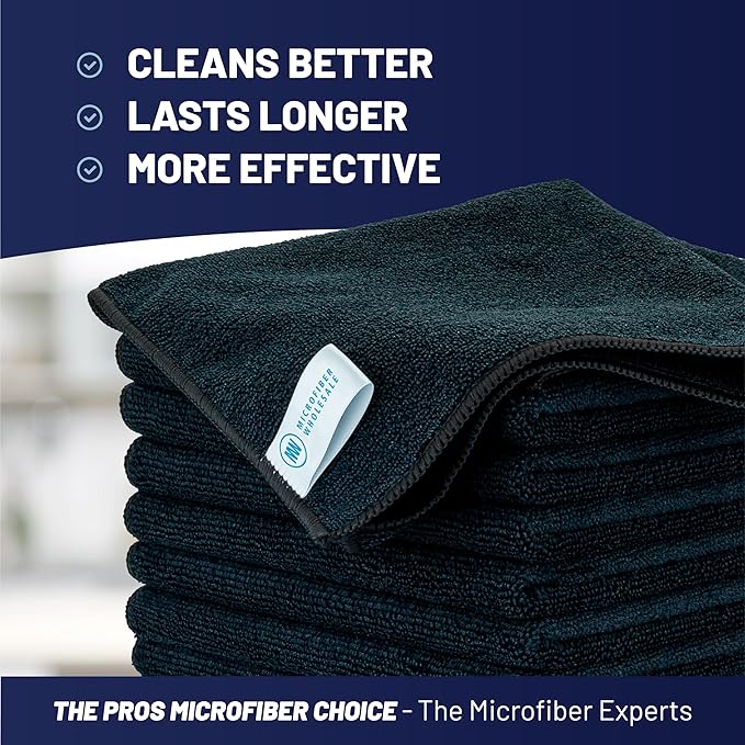 MW Pro Microfiber Cleaning Cloth | Black | 36 Pack | 16” x 16” | All Purpose Microfiber Towels - Clean, Dust, Polish, Scrub, Absorbent