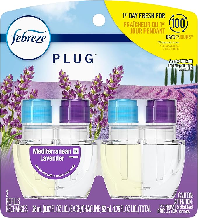 Febreze Odor-Fighting Fade Defy PLUG Air Freshener Refill, Mediterranean Lavender, (2) .87 fl. oz. Oil Refills