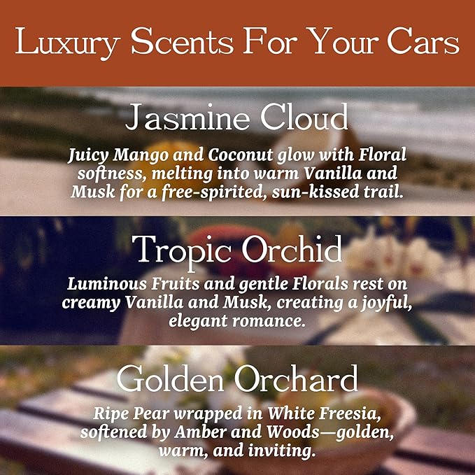 Car Air Freshener - Wood Air Freshener Refill - INCLUDED Premium Leather Clips - Car Odor Eliminator for Visor Clip - Long Lasting Scent - Vehicle Scent Diffuser for Cabin, Truck & SUVs - Pack of 3