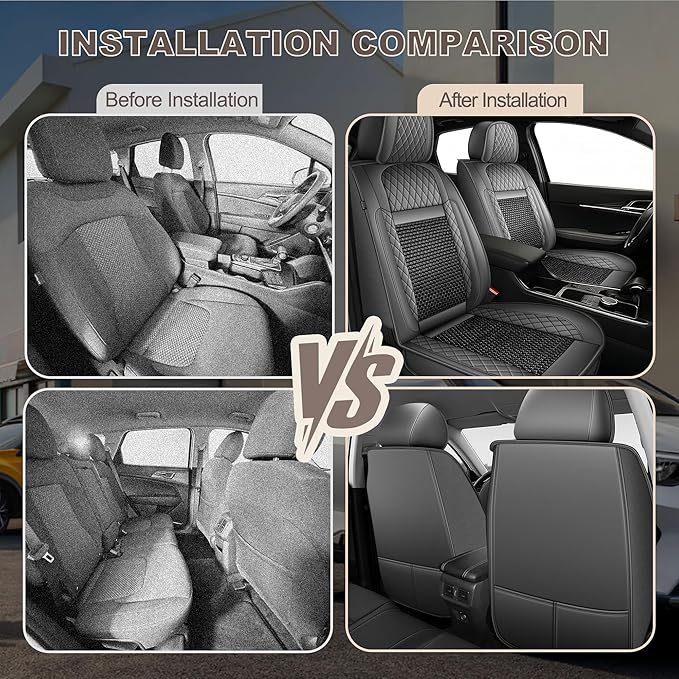 TTX LIGHTING for Nissan Maxima 2011-2023 Car Seat Covers, Breathable Ice Silk & Leather Seat Protector, Cool & Anti-Sweat for Long Driving, Airbag Compatible, 2 Front Seats (Black&Gray)