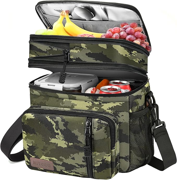 MIYCOO Lunch Bag & Lunch Box for Men Women, Double Deck Leakproof Insulated Soft Large Adult Camping Cooler bag for Work, Beach, Picnic, Travel (Camouflage, 15L)