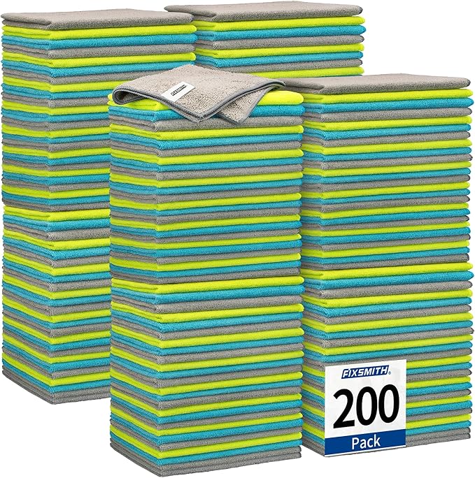 FIXSMITH Shop Towels-200 Pack, Multi-Functional Shop Rags, 12 x 16 in Microfiber Cleaning Cloth, Highly Absorbent Cleaning Rags, Cleaning Towels for Car Kitchen Home Office