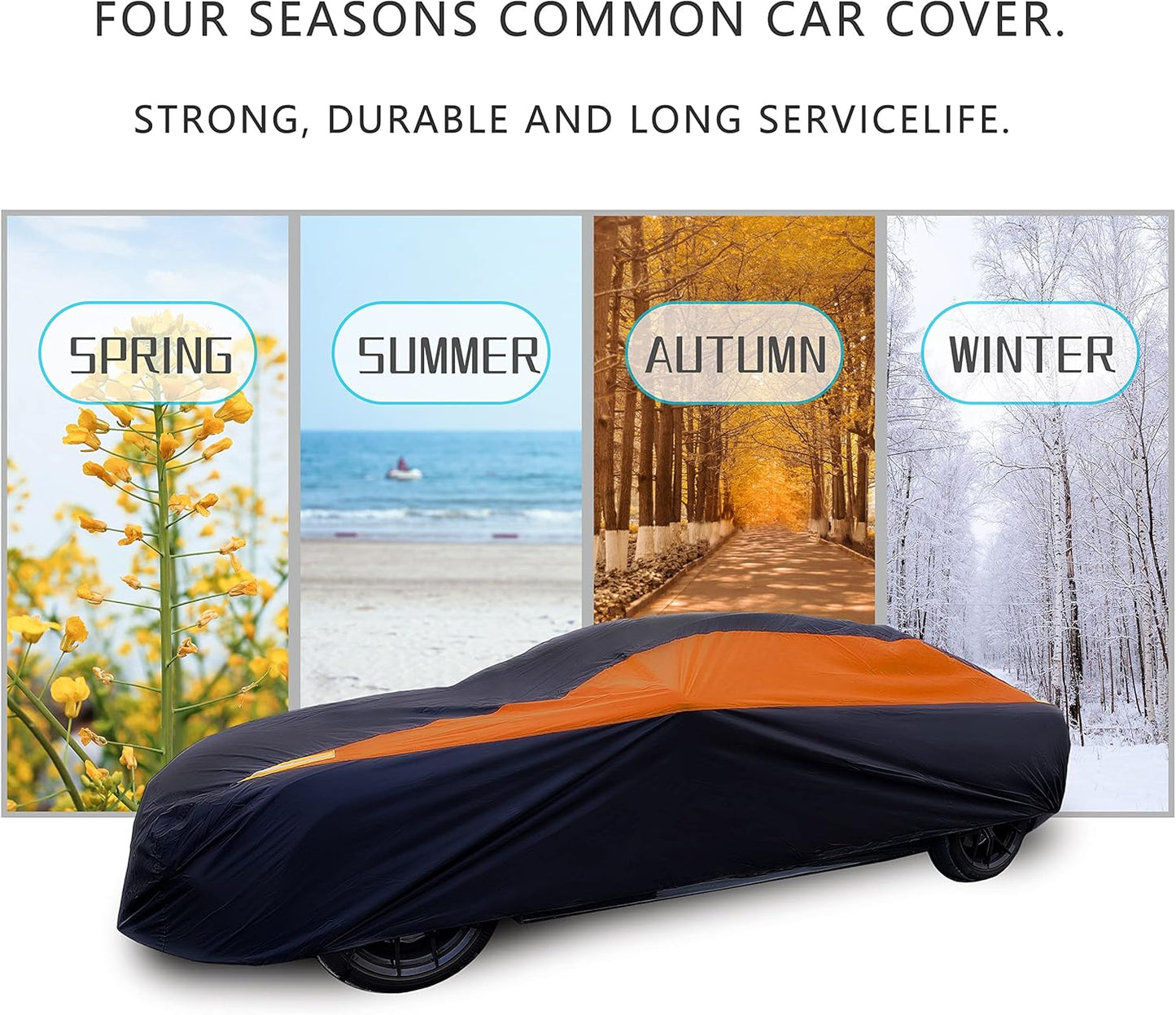 MORNYRAY Waterproof Car Cover All Weather Snowproof UV Protection Windproof Outdoor Full car Cover, Universal Fit for Sedan (Orange, Fit Hatchback Length(Up to 173 inch)