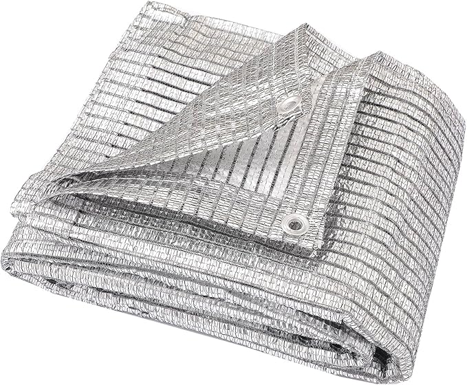 65% Aluminum Foil Shade Cloth with Grommets,12ft x 12ft, Mesh Sun Block Fabric Cover, Canopy, Privacy Screen for Outdoor Patio, Garden, Backyard, Silver