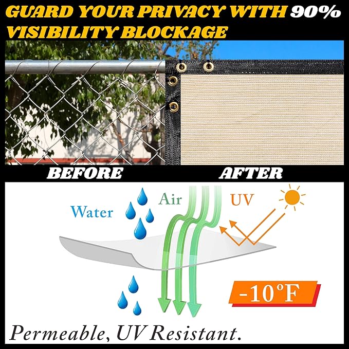 Royal Shade Custom Size 5' x 51' Beige Fence Privacy Screen Windscreen Cover Netting Mesh Fabric Cloth - Cable Zip Ties Included (We Make Custom Size)