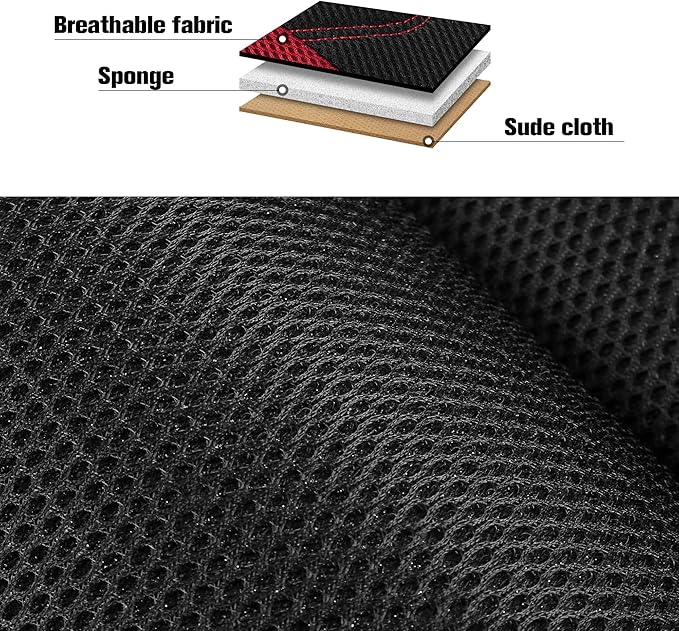 CAROMOP 3D Air Mesh Car Seat Covers Full Set,Breathable and Durable Seat Covers for Cars,Split Bench Compatible,Universal Fit for SUV,Vans,sedans, Trucks, Automotive Interior Covers(5-Seat Black/Red)