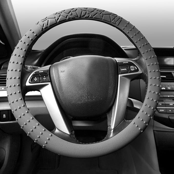 FH Group Universal Fit Silicone with Nibs and Pattern Massaging Grip Steering Wheel Cover fits most Cars, SUVs, Trucks, and Vans Gray