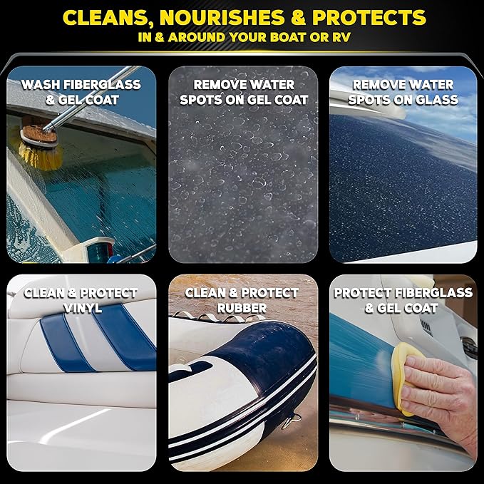 Meguiar's Boat & RV Wash & Wax Starter Kit - The Perfect Detailing Kit For Boats & RVs - Includes Wash, Wax, Water Spot Remover, Vinyl & Rubber Detailer and Cleaning Accessories