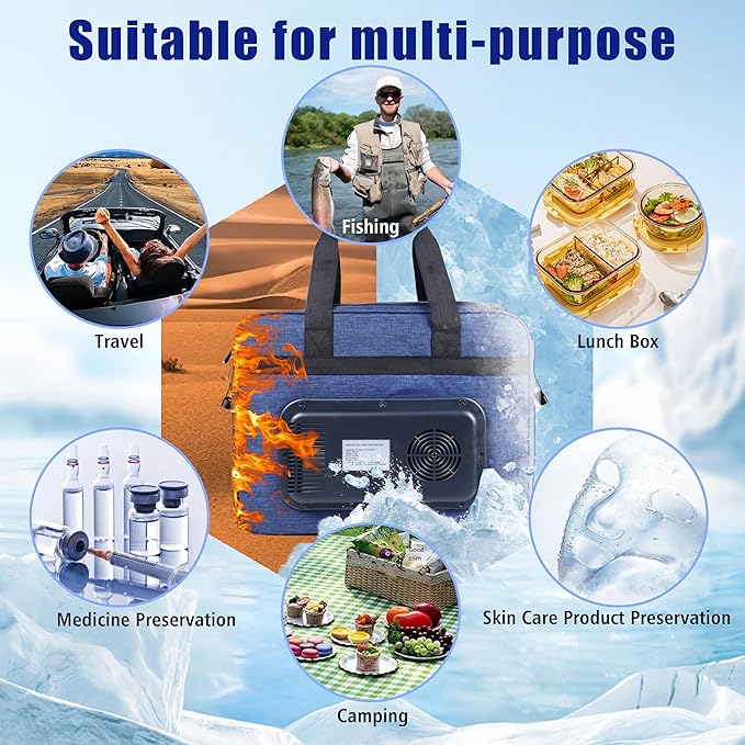 26 Quarts 12 Volt Portable Iceless Car Electric Cooler Bag USB 25L AC/DC Cool and Heat Thermal Plug in Fridge Compatible Mini Cooler Warmer Refrigerator for Vehicles Truckers