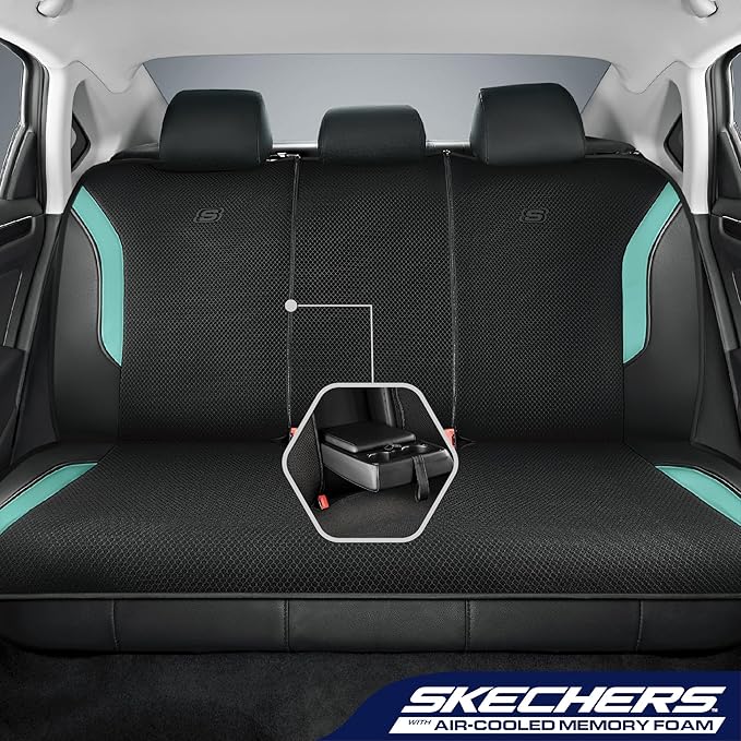 Skechers Memory Foam Car Seat Covers, Air Cool Mesh Thick Seat Covers, Car Seat Full Sets, Airbag Compatible, Automotive Comfort Protection for Most Cars,Vans,Trucks, SUVs,Green