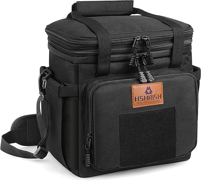 HSHRISH Lunch Box for men, Large Expandable Insulated Lunch Bag, Durable Waterproof Leakproof Tactical Cooler Bag for Adults Men to Work Picnic Beach Day Trips, 24 Cans/16 L, Black