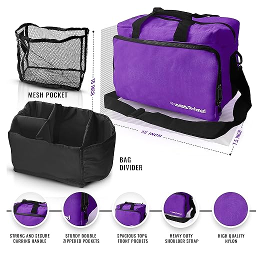 ASA TECHMED Nurse Essentials for Work Starter Kit, Stethoscope, Blood Pressure Monitor, Otoscope, Tuning Forks and More. 18 Pcs Doctor Kit, Nurse Gift (Purple)
