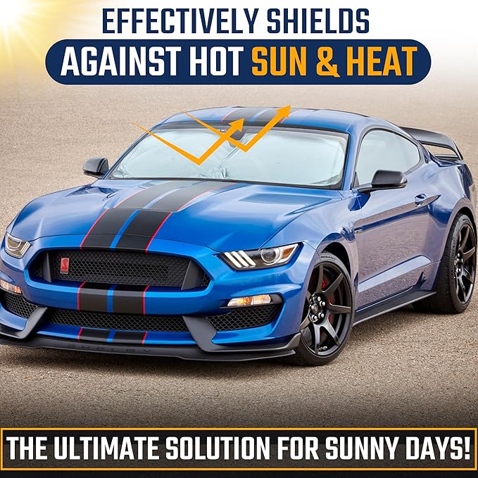 EcoNour Car Windshield Sunshade | Full-Size Heat & UV Blocking Protection | Foldable Sun Shade for Standard Windshields | Keeps Vehicle Interior Cool | Durable & Easy to Store- Small