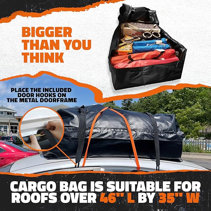 Mockins 16 Cu.Ft. Rooftop Cargo Carrier | 45"x34"x18" Roof Bag for Car Without Rack | Durable Car Topper Luggage Carrier Waterproof Cargo Bag | Weatherproof Vehicle Soft Shell Carriers & Accessories