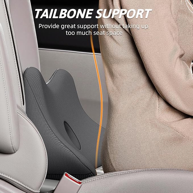Benazcap Lumbar Support Pillow for Car, Lower Back Support Pillow for Sciatica & Back Pain Relief, 2 in 1 Memory Foam Seat Cushion for Office Chair, Car Seat -Gray