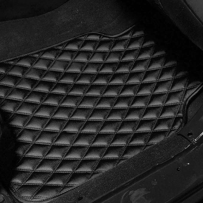 FH Group F12002BLACK Luxury Universal Fit All Season Protection Heavy Duty Faux Leather Black Automotive Floor Mats fits Most Cars, SUVs, and Trucks