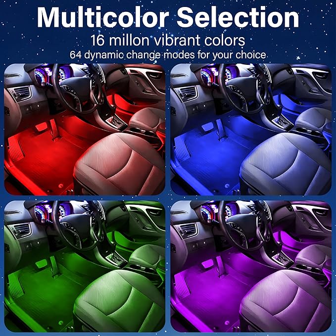 Car Led Lights Interior, Interior Car Lights with with Cigarette Lighter Adapter, 12V LED Strip Light with Smart APP Remote Control, Sync Music, Color Change Cars Light for Inside, Cars Accessories