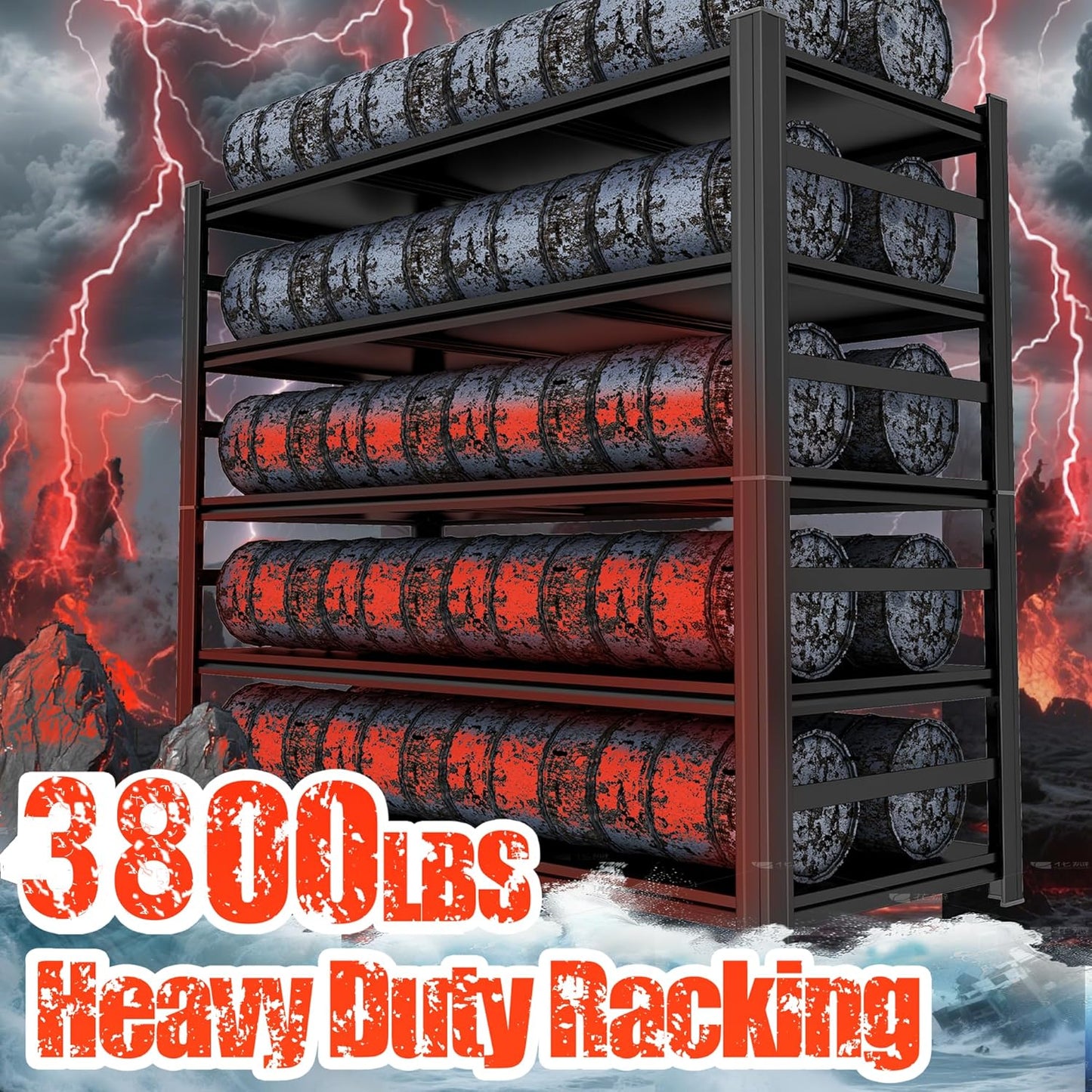 48" W Garage Shelving 3800Lbs Storage Shelves Heavy Duty 5 Tier Adjustable Metal Shelving Unit Garage Shelves for Basement, Warehouse, Commercial 48" W X 78" H X 18" D, Black