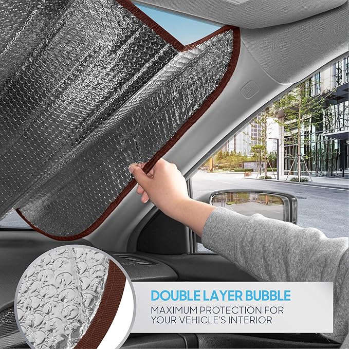BDK Front Windshield Shade-Accordion Folding Auto Sunshade for Car Truck SUV-Blocks UV Rays Sun Visor Protector-Keeps Your Vehicle Cool - 58 x 27 Inch (AS-602)