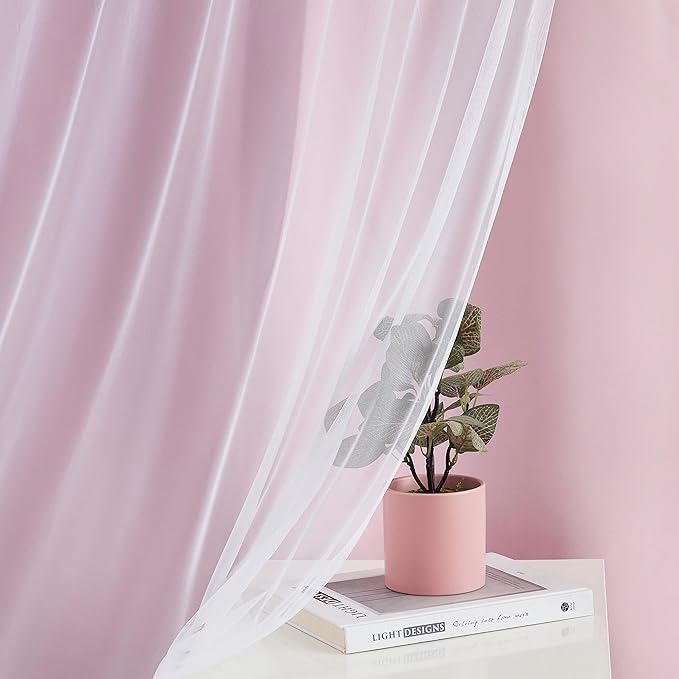 Bujasso Pink Blackout Curtains with Sheer Overlay Mix and Match Double Layer 80% Room Darkening Window Treatment Set for Girls Bedroom Living Room Pink Drapes with Tiebacks Grommet Top 37" Wx95 Lx2