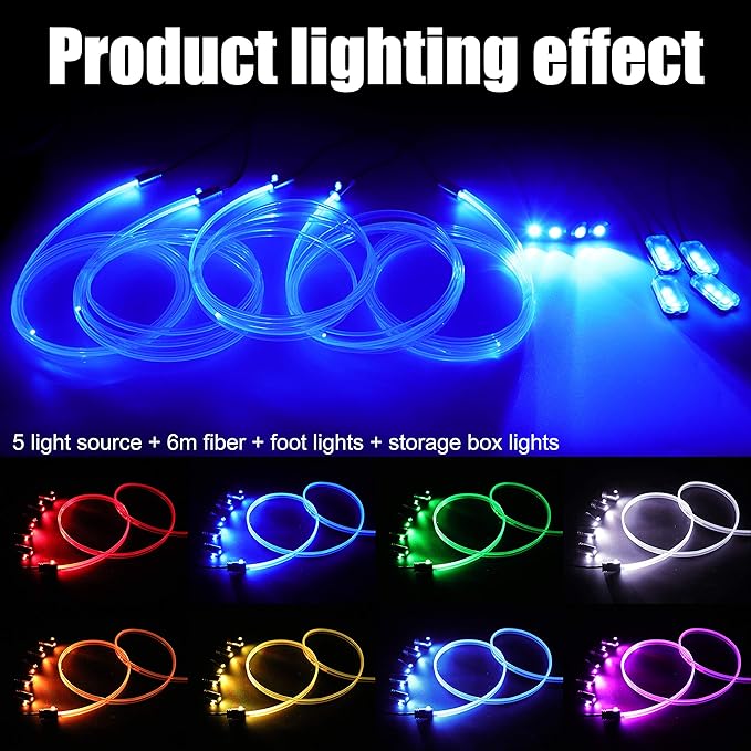 64 Colors Car Ambient Lighting Fiber Optic APP Control Multicoloured Music Car Atmosphere Decorative Lighting Kit 1W DC 12V-24V 6m