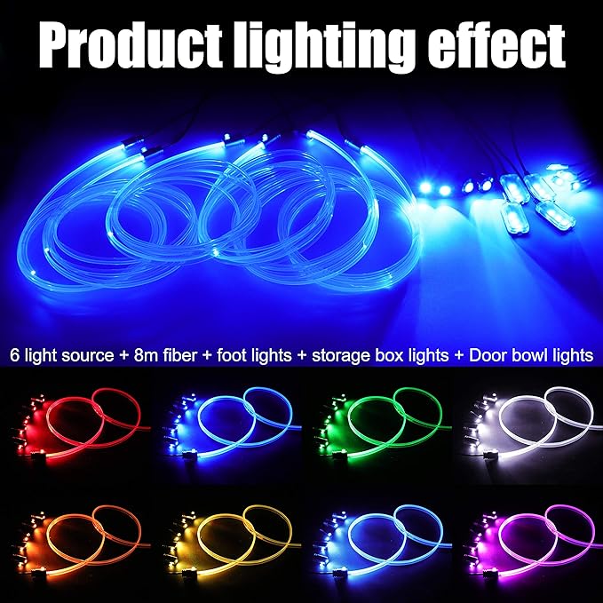 64 Colors Car Ambient Lighting Fiber Optic RF Remote + APP Control Multicoloured Music Car Atmosphere Decorative Lighting Kit 1W DC 12V-24V 8m
