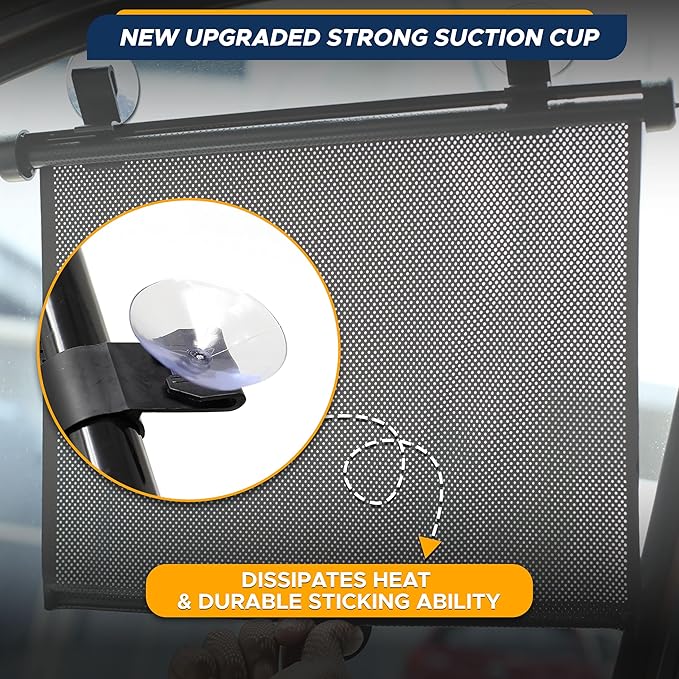 EcoNour Car Window Shades for Baby (2 Pack) - Upgraded | Shades for Side Window | Comes with Enhanced Suction Cups & Large Clips for Durability | Baby Car Accessories (15" x 17")