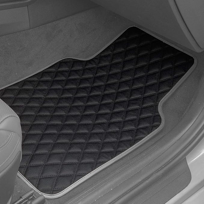 FH Group F12003GRAY Universal Fit Diamond Pattern Faux Leather Beige Automotive Floor Mats fits Most Cars, SUVs, and Trucks