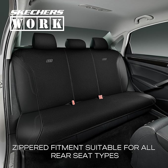 Skechers Car Seat Covers, Work Leather Seat Covers 5-Times Stronger Built-in Webbing, Oxford Fabric Seat Cover Full Sets, Airbag Compatible, Automotive Comfort for Cars, Trucks, SUVs,Black