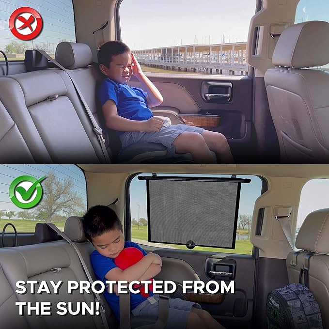 EcoNour Window Shades for Car Baby (2 Pack) | Retractable car Window Shade for Baby for Sun Protection for Kids, Passengers & Pets in The Back Seat | Car Window Covers for Trucks | (20”x22”)