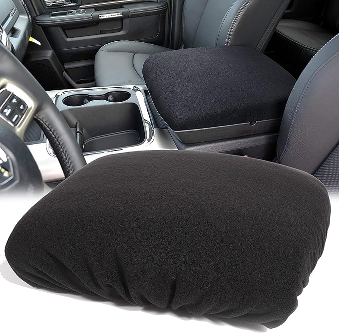 Center Console Armrest Pad Cover for Dodge Ram 1500 2500 3500 4500 5500 Pickup Trucks 1993-2023-Black Soft Car Armrest Protector Cushion All Seasons Suitable(Black)