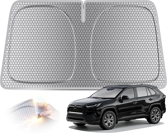helloleiboo Graphene Car Windshield Sun Shade Car Sun Shade for Windshield with Heat Absorption Coating Foldable Design with UV Protection to Keep Your Car Interior Cooler Silver (Large-61 × 32 in)