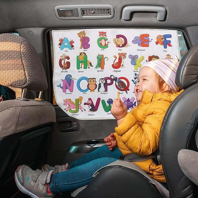 Car Window Shades for Side Windows Baby and Kids,Car Back Window Sun Shade Covers,Strong Magnetic Sunshades Curtains for Truck,27.5" x 19.5" (Animal Alphabet)