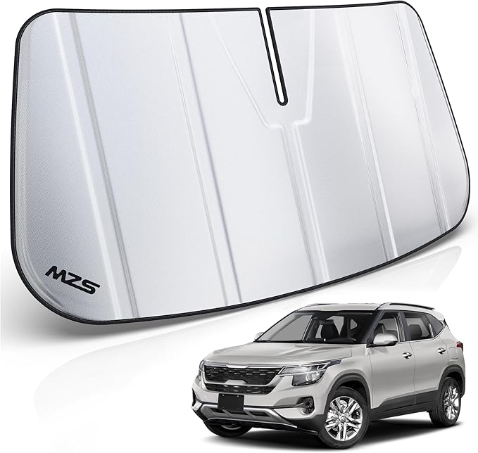 MZS Windshield Sun Shade Compatible with Seltos 2020-2026, Foldable Car Front Window Sunshade with Storage Pouch, SUV Sun Visor Shield Accessories for Interior Protector