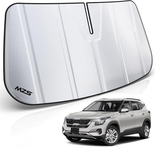 MZS Windshield Sun Shade Compatible with Seltos 2020-2026, Foldable Car Front Window Sunshade with Storage Pouch, SUV Sun Visor Shield Accessories for Interior Protector