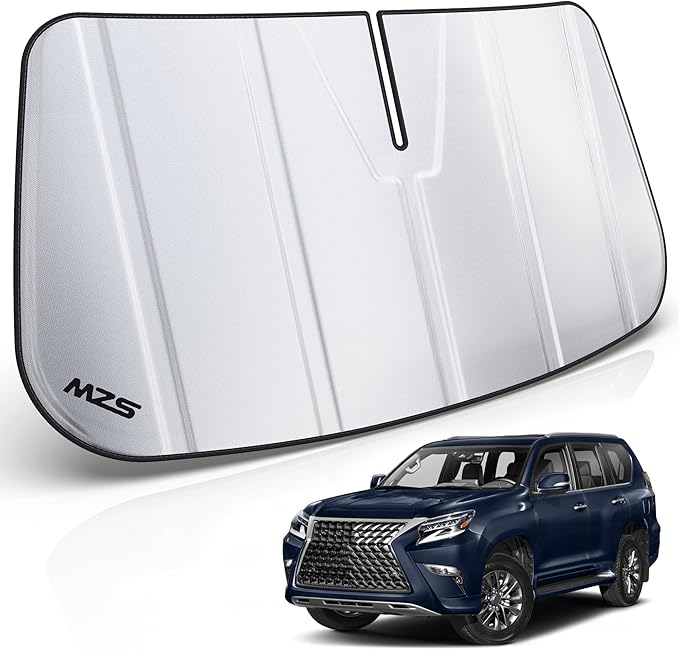 MZS Windshield Sun Shade Compatible with GX460 2010-2023, Foldable Car Sun Shade Shield with Storage Pouch, Front Window Visor Sunshade Accessories for Interior Protector