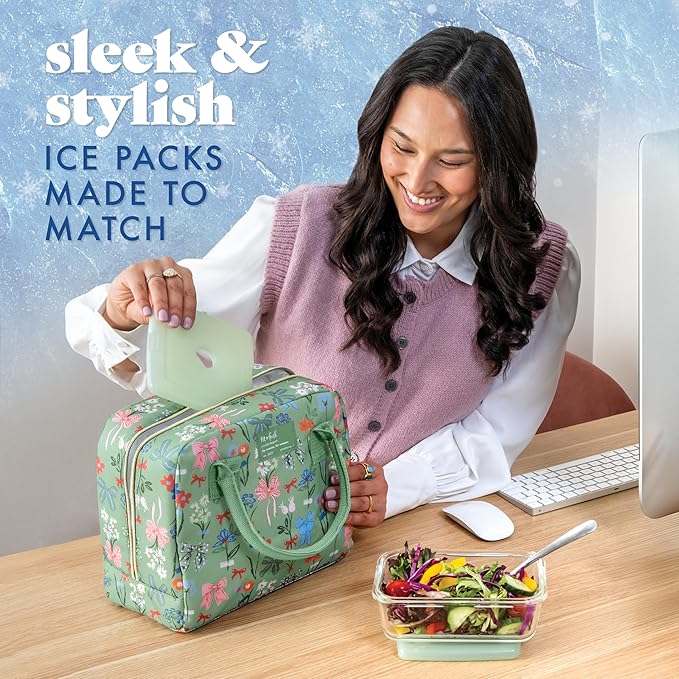 Cool Coolers by Fit & Fresh Slim Ice Packs, Quick Freeze Reusable Ice Packs for Lunch Boxes & Coolers, Long-Lasting, Space Saving Lunch Ice Packs, Sage, 4Pk