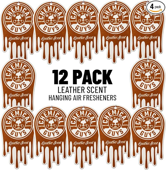Chemical Guys Hanging Air Fresheners - Leather Scent for Cars, Trucks, SUVs, RVs, Home, Office, Work, Dorm Room, & More - 12 Pack - AIR40904