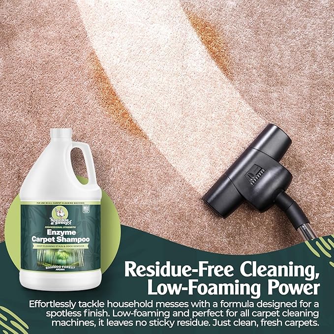 Sprinkle & Sweep: Enzyme Carpet Shampoo - 1 Gal, Deep Cleaning Pet Stain & Odor Remover, Dog Cat Mess-Urine-Accident Solution, All Machine Compatible
