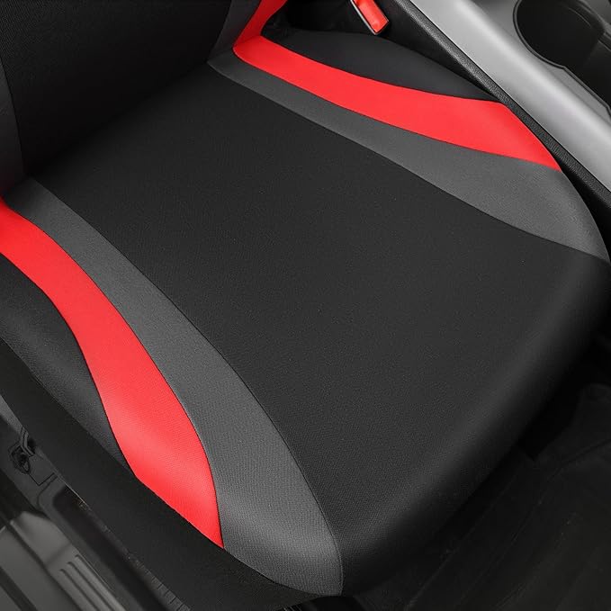 CAR PASS Line Rider Sporty Front Seat Covers,Red Car Seat Covers Two Front Seats Only, Airbag Compatible,Universal Fit Sedans,Cars,Vans,SUV,Truck(Black and Red)