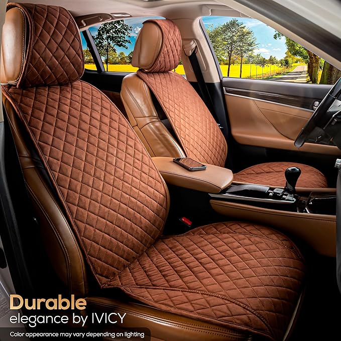 IVICY Faux Suede Front Car Seat Cover – Durable, Non-Slip Seat Protector for Cars – 1 Unit, Brown