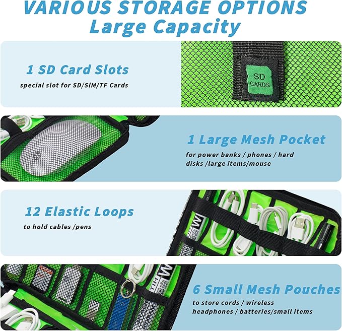 Electronics Organizer,Travel Cord Organizer Pouch, Portable Cable Organizer Bags,Travel Electronic Accessories Storage Case for Cables, Cords, Charger, Phone (Black)